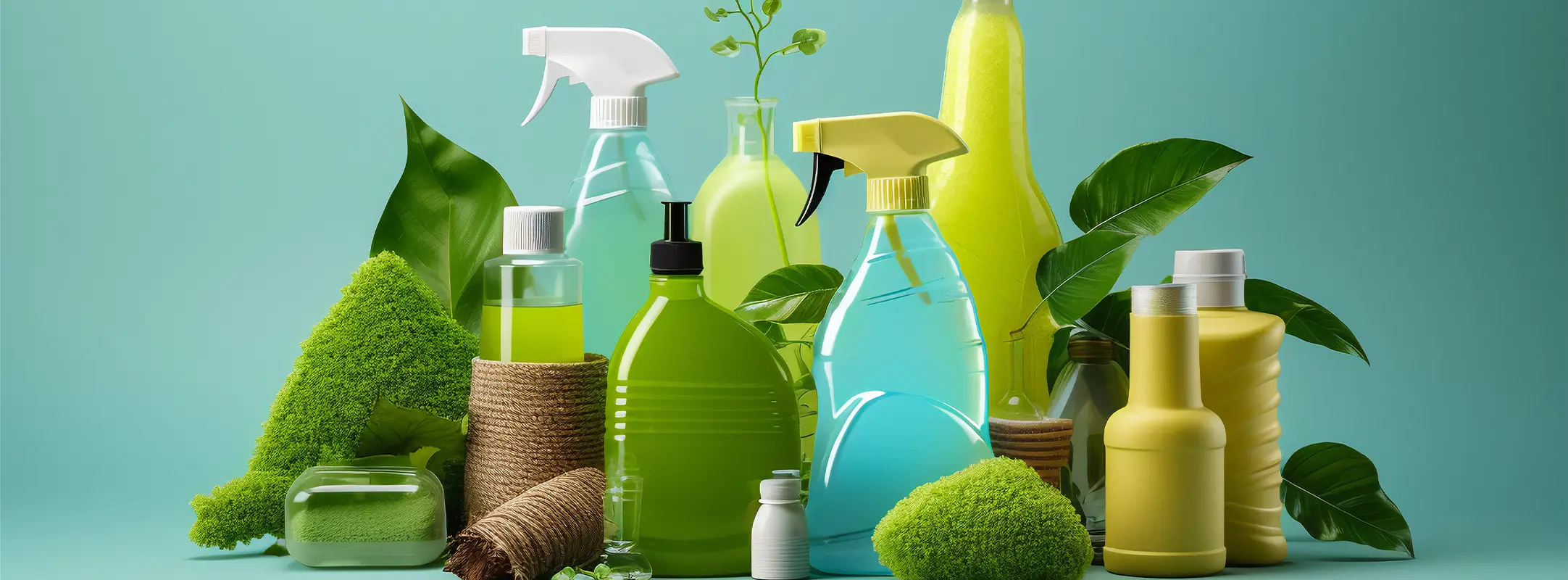 Allerlei duurzame wasmiddelen als toiletreinigers, reinigsprays, wasmiddel en zeep