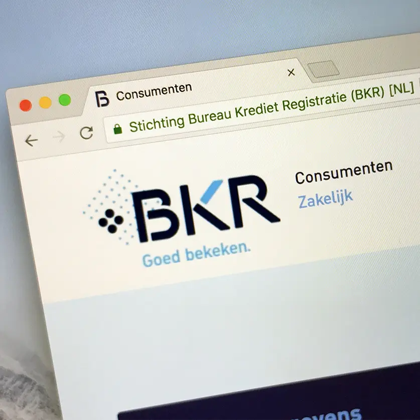BKR-registratie website van het Bureau Krediet Registratie
